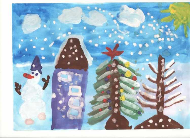 Зимнее утро рисунок