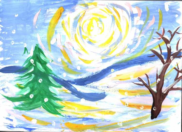 Пейзаж зима для начальных классов