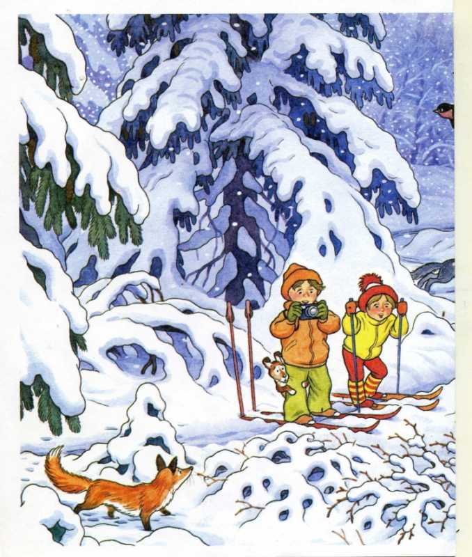 Зимний пейзаж детский рисунок