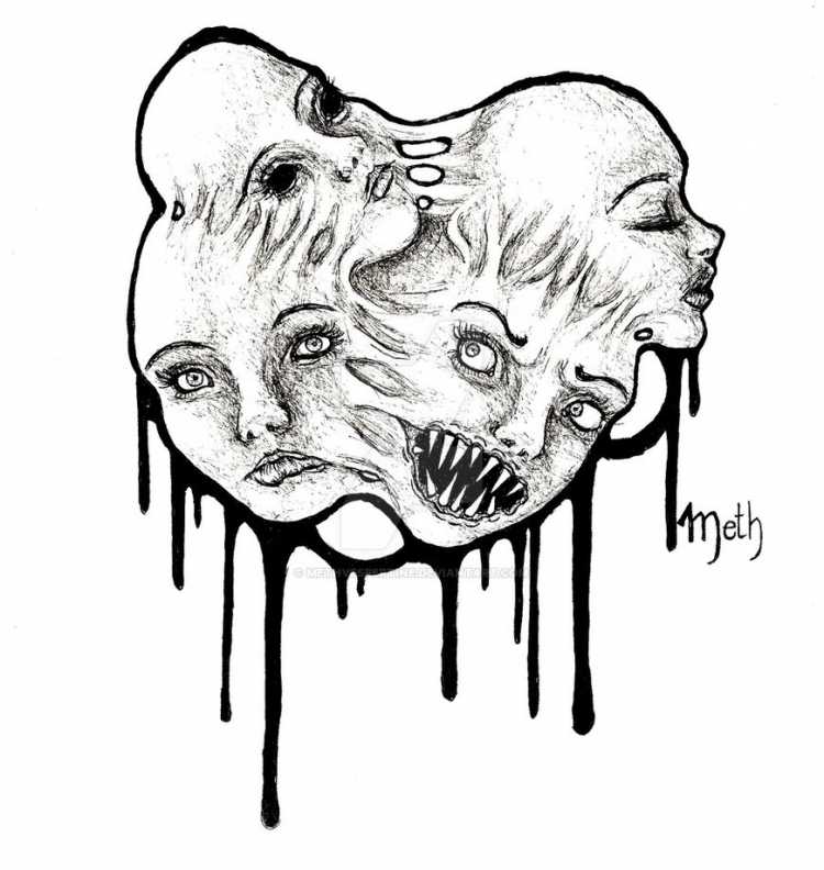Страшное лицо карандашом
