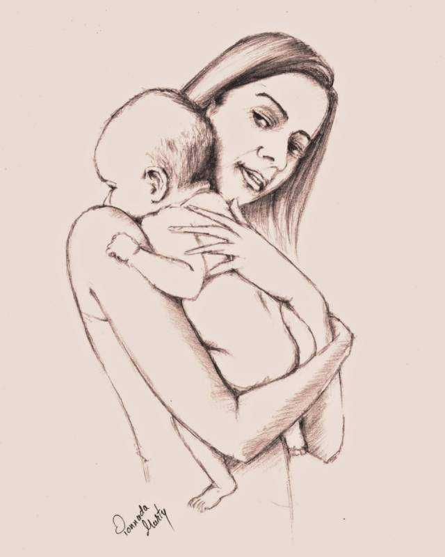 Мама с ребенком карандашом