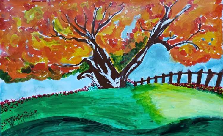 Золотая осень рисунки школьников