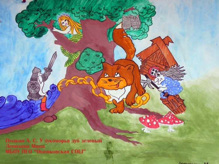 У Лукоморья дуб зеленый детские рисунки