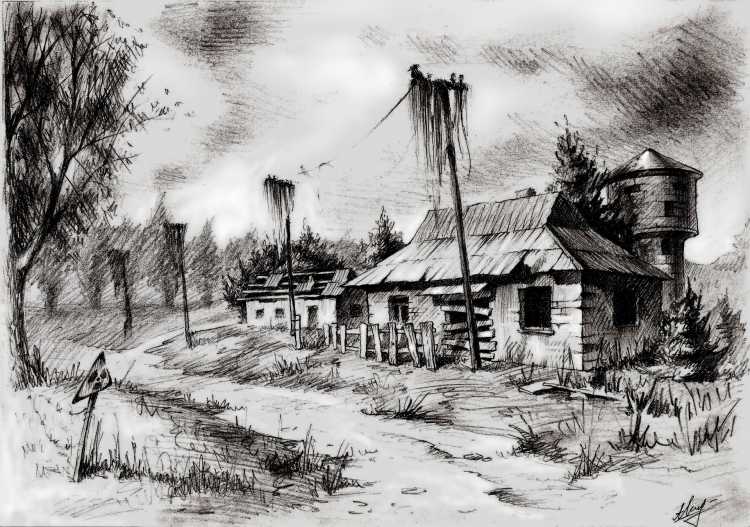 Чернобыль пейзаж карандашом