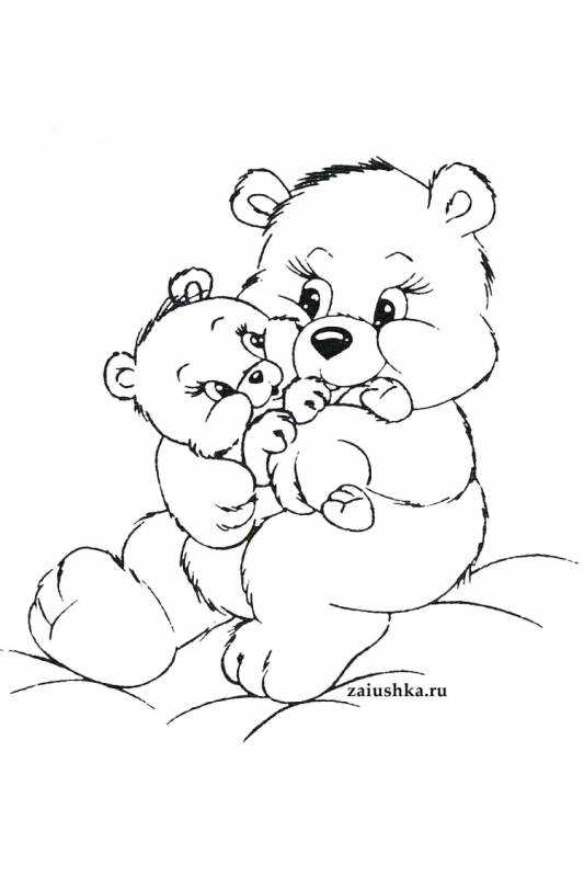 Медвежонок с мамой раскраска