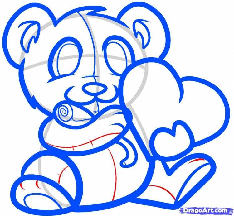 Мишка с сердечком рисунок карандашом
