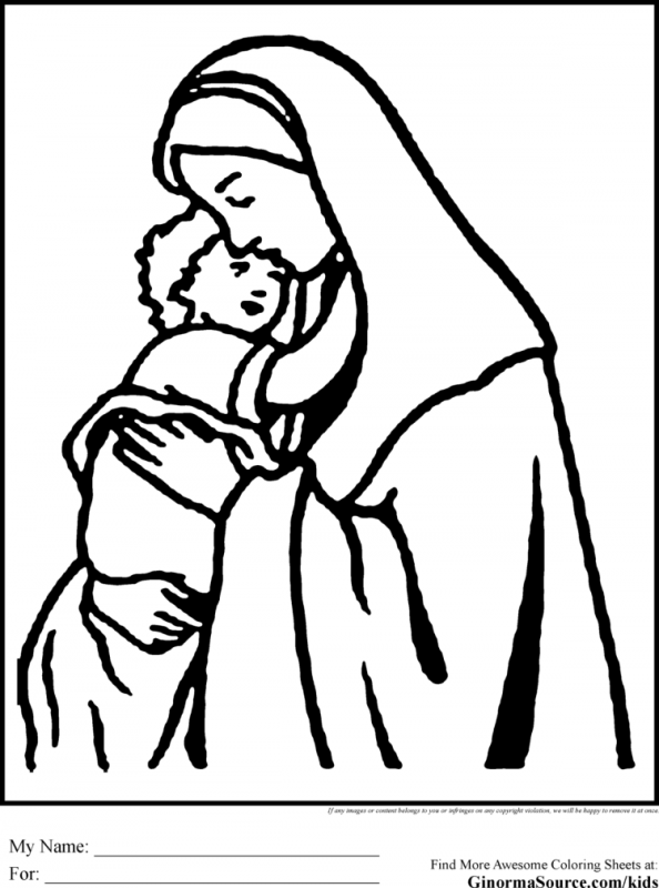 Дева Мария раскраска для детей