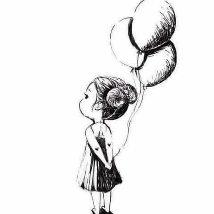 Девочка с шариками карандашом