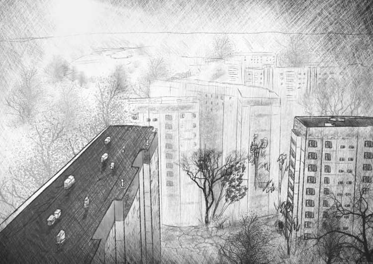 Чернобыль рисунки карандашом вид из окна