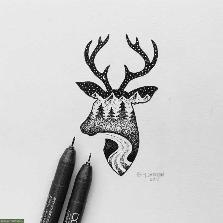 Олень черной ручкой