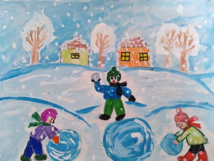 Зимушка зима рисунок в детский сад