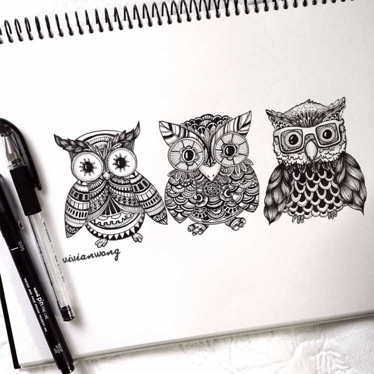 Совушки для скетчбука