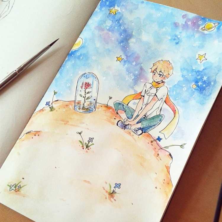 Маленький принц акварель