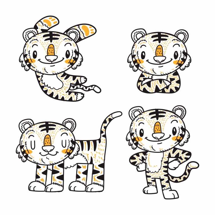 Тигренок на белом фоне мультяшный