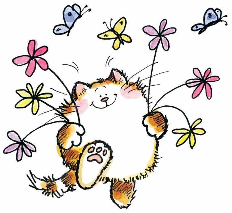 Мультяшный кот с цветами