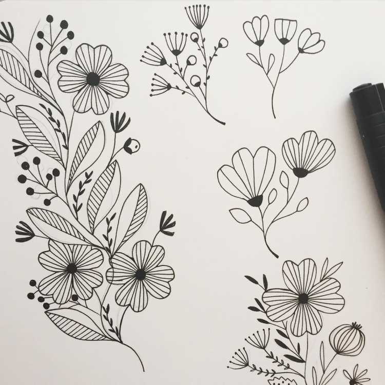 Цветы черной ручкой