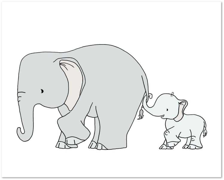 Слонёнок держится за мамин хвост