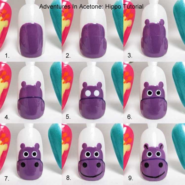 Пошаговый рисунок на ногтях животные