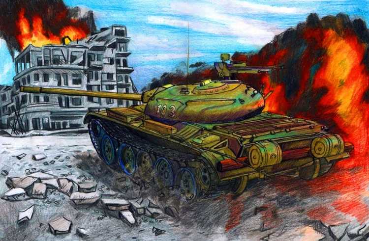 Танк цветным карандашом