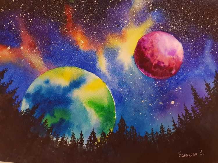 Космос красками для детей