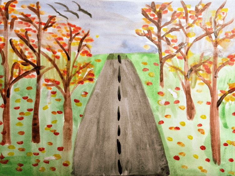 Детский рисунок Золотая осень