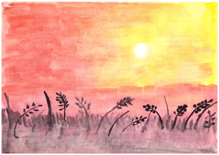 Закат в степи рисунок