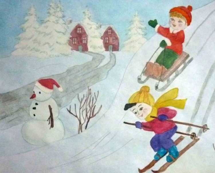 Рисование зимние развлечения