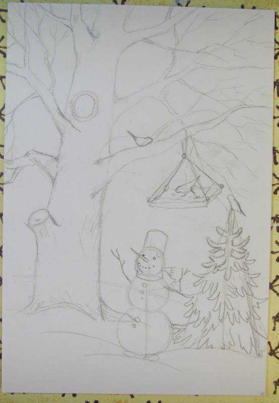 Зимний рисунок карандашом