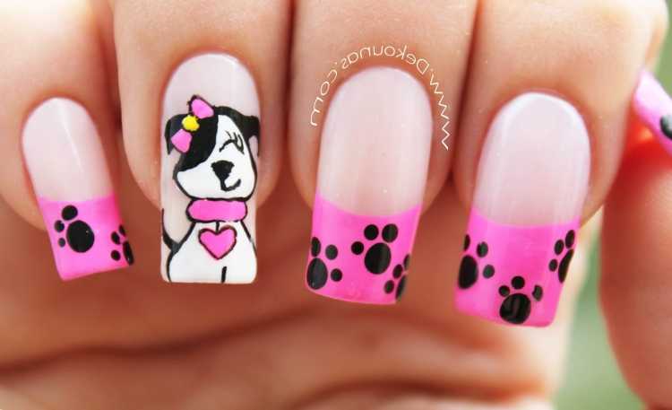 Маникюр розовый и собачка