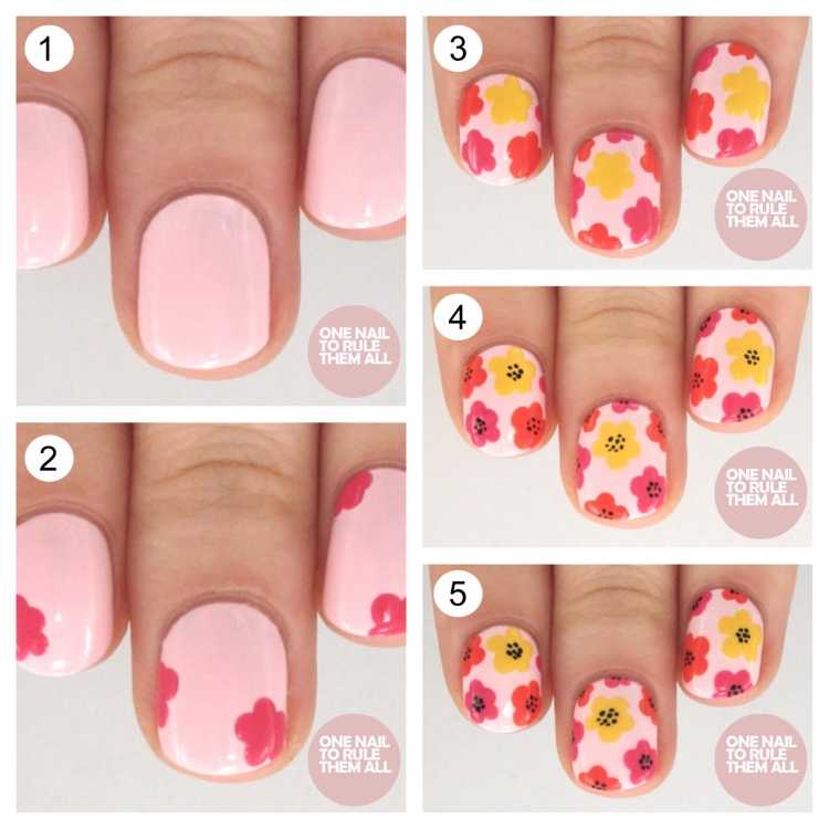 Легкие цветочки на ногтях
