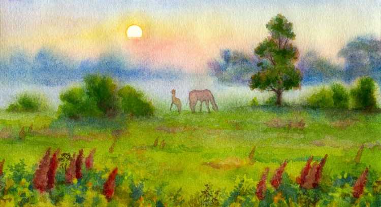 Нарисованная степь с лесом