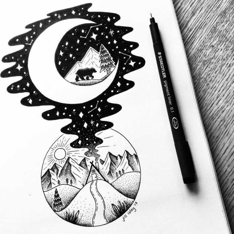 Черном белые рисунки для скечбука