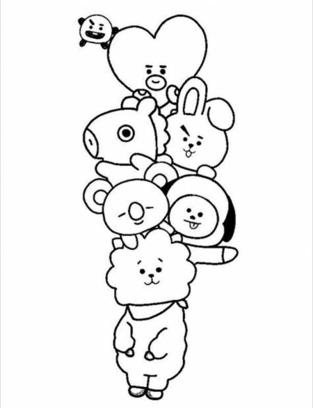 Персонажи БТС bt21 раскраска