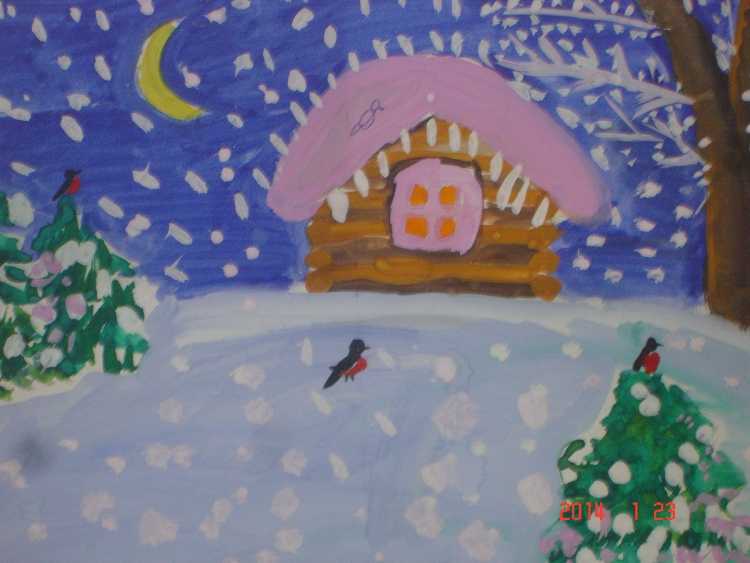 Домик зимой рисование в детском саду