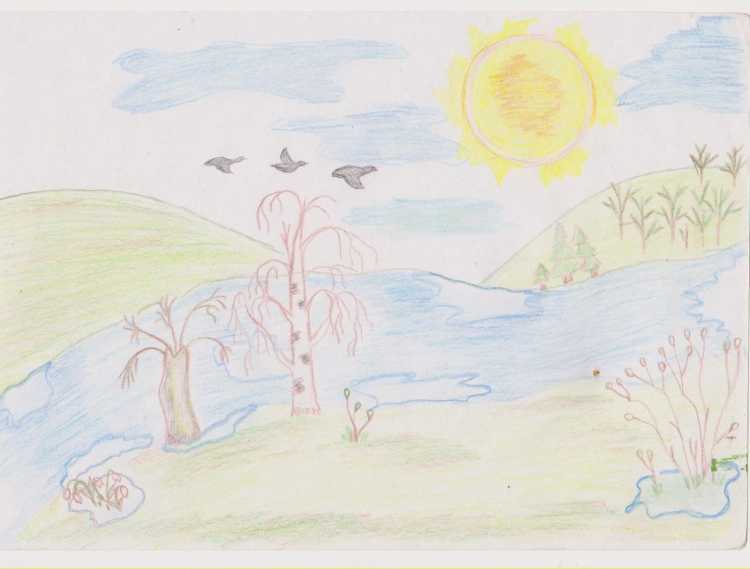 Детский рисунок Весна карандашом