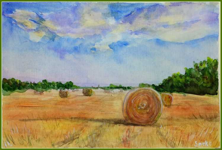 Степной пейзаж акварелью