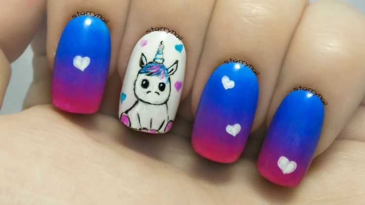 Маникюр гель лаком с единорогом
