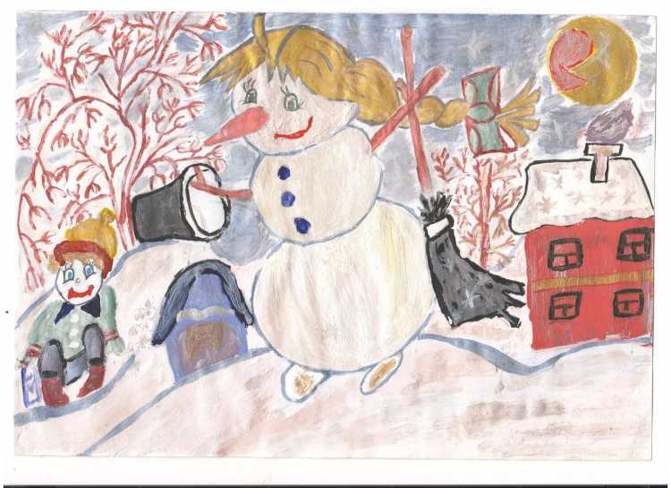 Городской парк зимой с горкой рисунок 3 класс красками