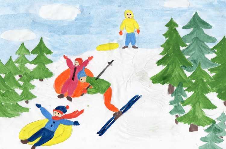 Дети лепят снеговика