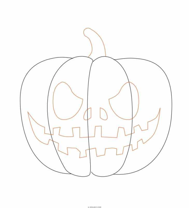 Поэтапное рисование тыквы на Хэллоуин