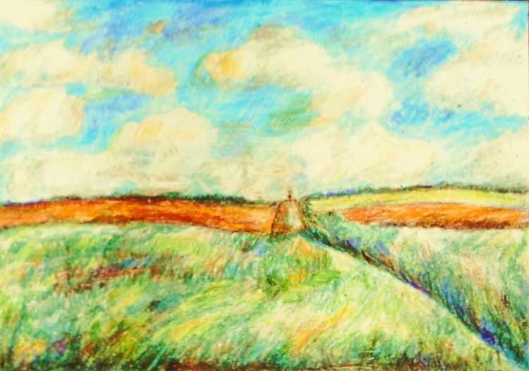 Пейзаж восковыми мелками
