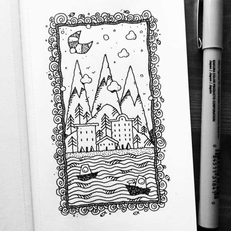 Рисунки гелевой ручкой в скетчбуке