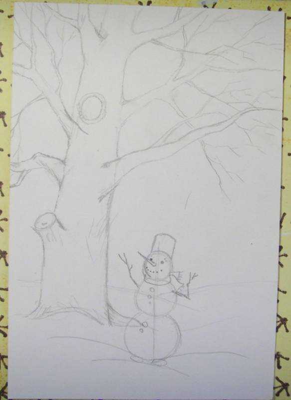 Детские рисунки зима карандашом