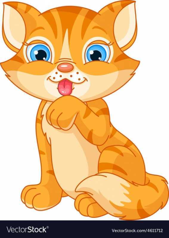 Умывающийся котенок мультяшный