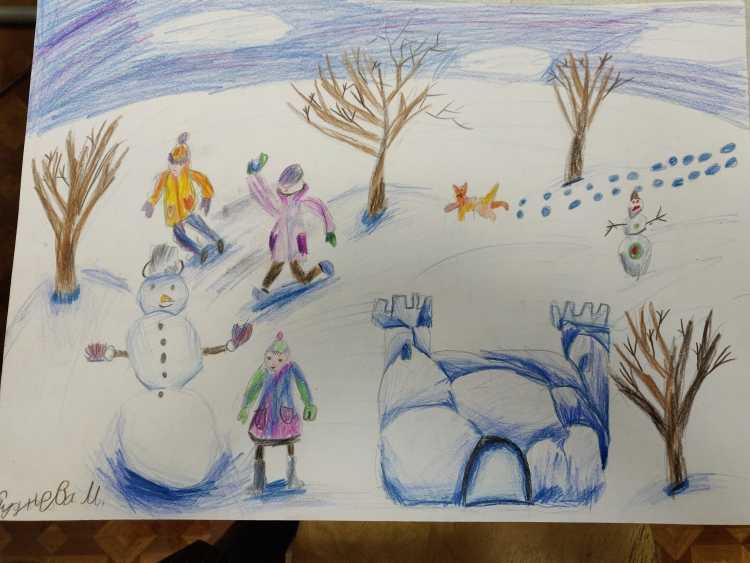 Рисование зимние забавы подготовительная группа