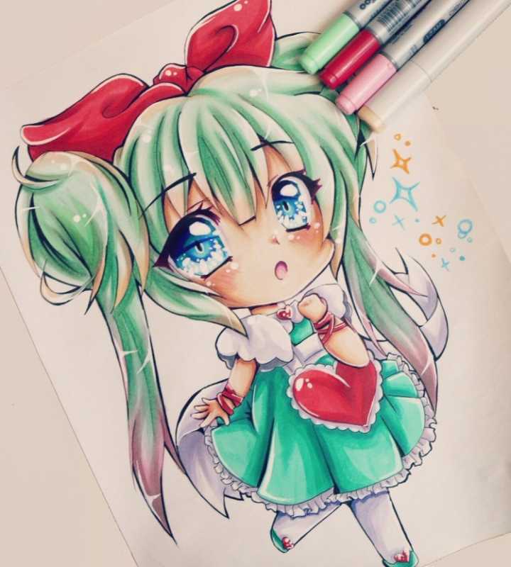 Аниме цветными карандашами