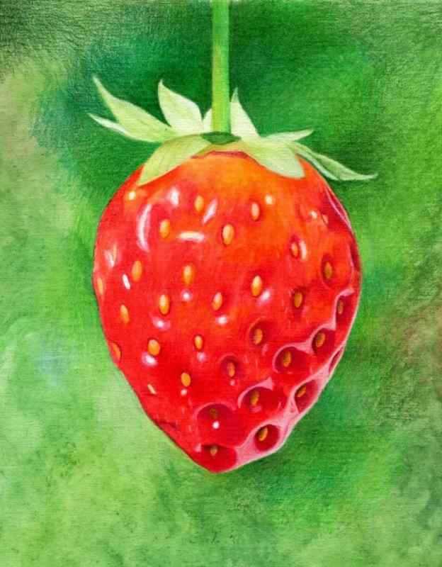 Клубника цветными карандашами