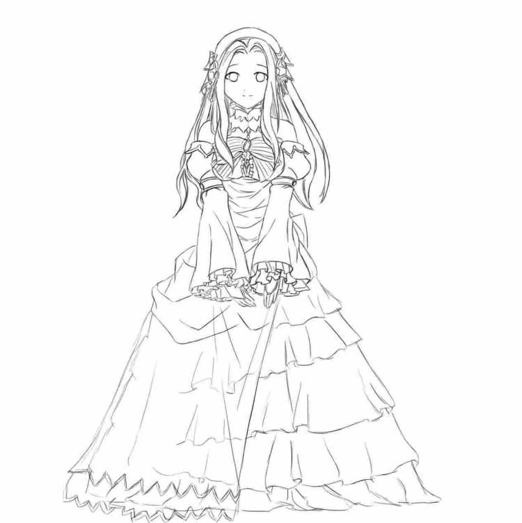 Раскраска девочка в платье аниме