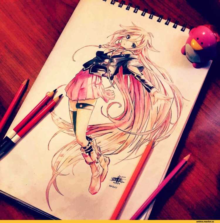 Аниме цветными карандашами