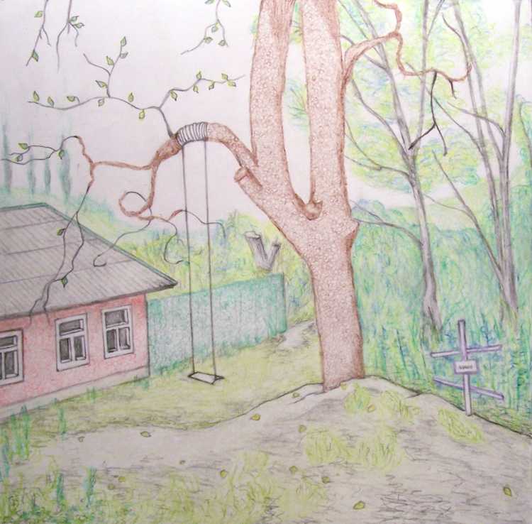 Пейзаж цветными карандашами легкий